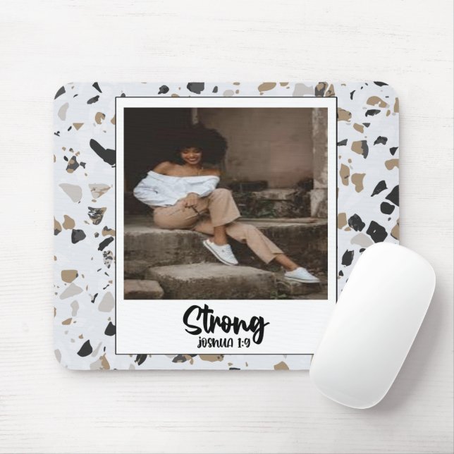 Strong Joshua 1:9 Terrazzo Pattern Mouse Pad (With Mouse)
