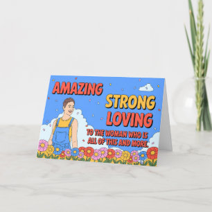 Strong Loving Amazing Mom Retro Style Mothers Day Holiday Card