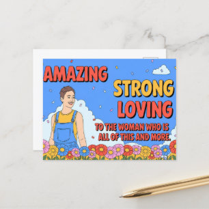 Strong Loving Amazing Mom Retro Style Mothers Day Holiday Postcard