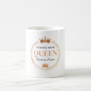 Strong Mom Queen Gold Crown Floral Design Coffee Mug
