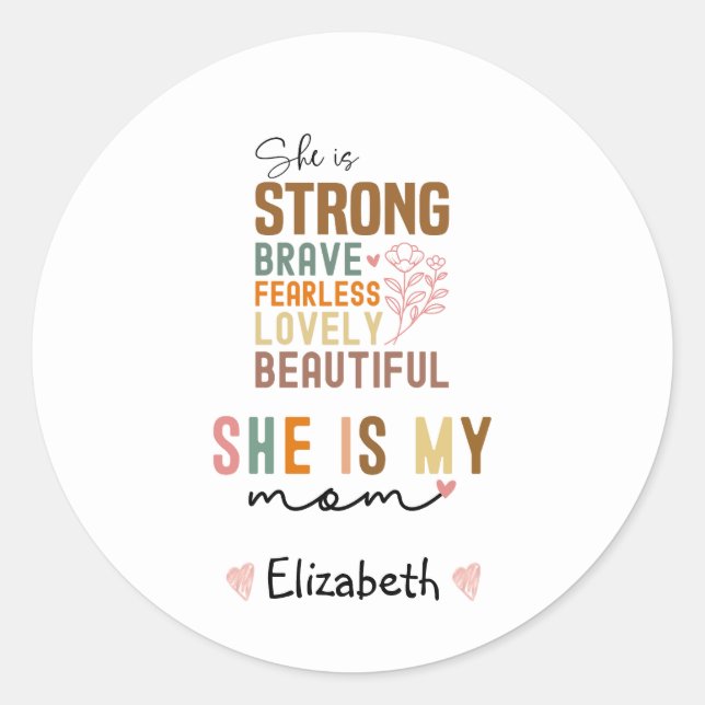 Strong Mom Retro Script Groovy Mother's day  Classic Round Sticker (Front)