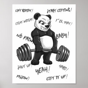 Strong Panda Deadlift Shirt Man Bodybuilder Bear P Poster