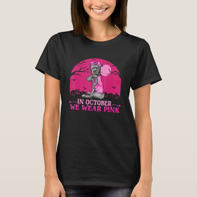 Strong Pit Bull Dog Tattoo In October We Wear Pink T-Shirt (Front)