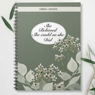 Strong quote and custom name floral notebook