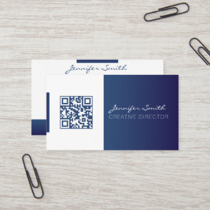 Strong style QR code business card deep blue