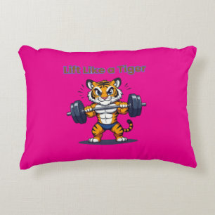 **Strong Tiger – Cute Tiger Lifting Weights Illust Accent Pillow