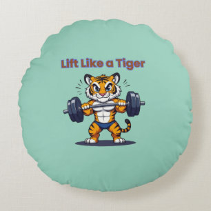 **Strong Tiger – Cute Tiger Lifting Weights Illust Round Pillow