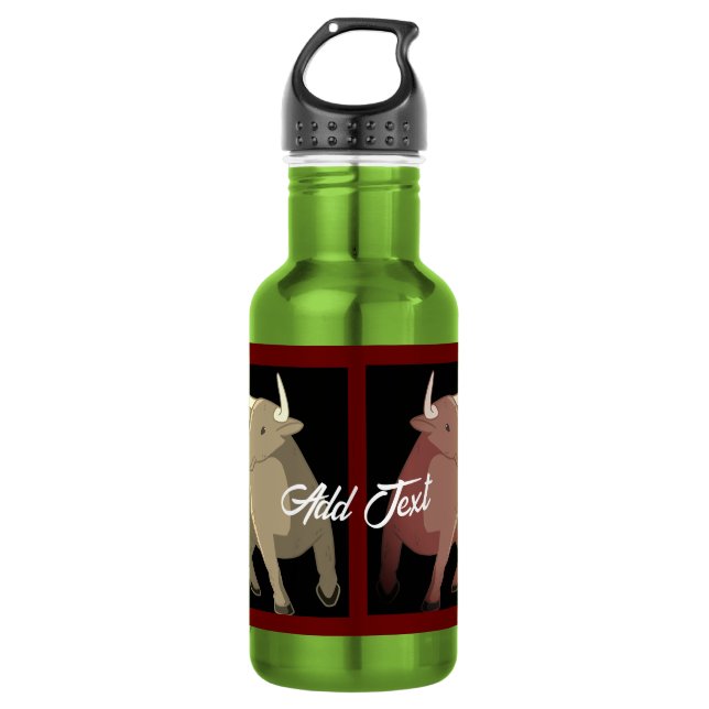 Strong Two Bulls With Add Text Printed Apple Colou 532 Ml Water Bottle (Front)