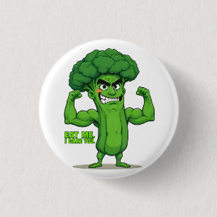 Strong Veggies Club-Flexing Broccoli Funny Cartoon 1 Inch Round Button