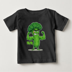 Strong Veggies Club-Flexing Broccoli Funny Cartoon Baby T-Shirt