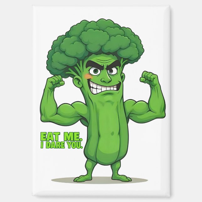Strong Veggies Club-Flexing Broccoli Funny Cartoon Magnet (Front)