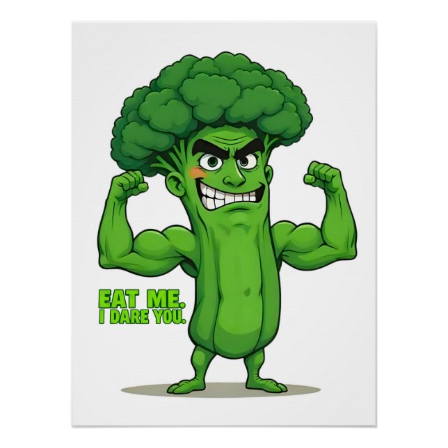 Strong Veggies Club-Flexing Broccoli Funny Cartoon Poster (Front)