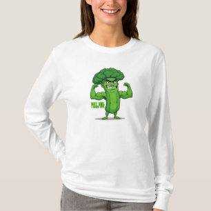 Strong Veggies Club-Flexing Broccoli Funny Cartoon T-Shirt