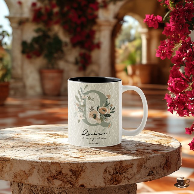 Strong & Wise Boho Chic Floral Monogram Mug - Ruby (Creator Uploaded)