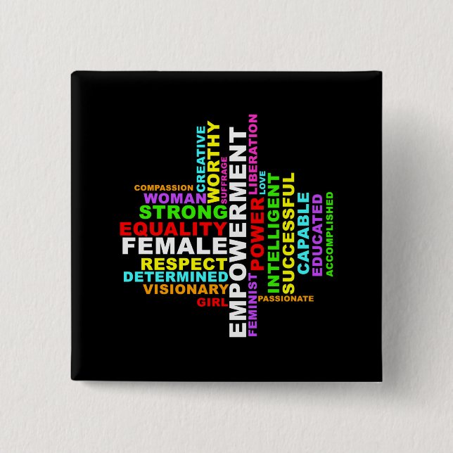 Strong Woman Word Cloud 2 Inch Square Button (Front)