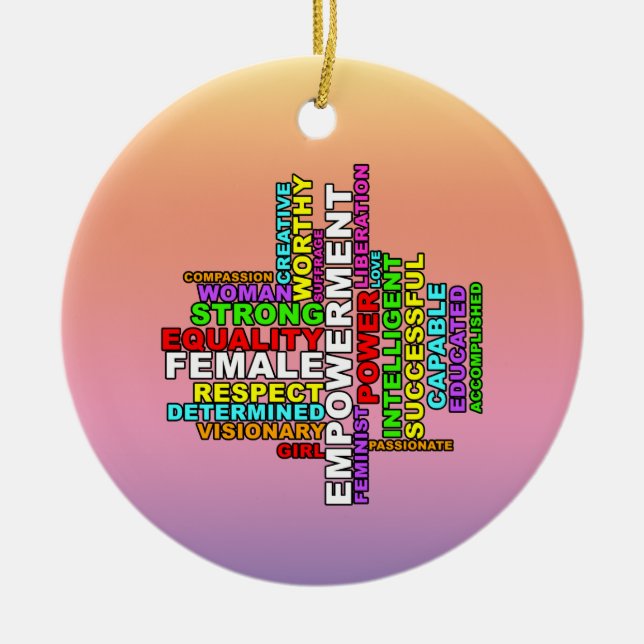 Strong Woman Word Cloud Ceramic Ornament (Front)