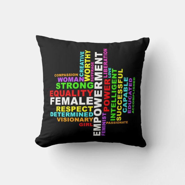 Strong Woman Word Cloud Throw Pillow (Front)