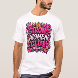 Strong Women Club Pink Fitness Typography Design T-Shirt