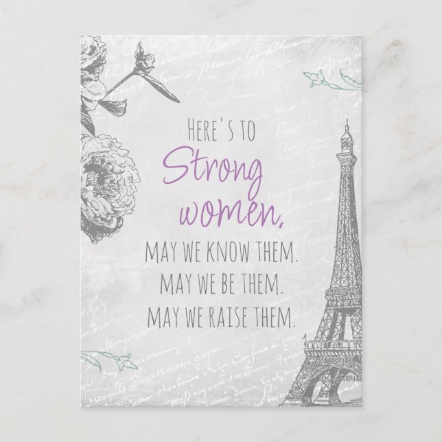 Strong Women Quote Paris Paper Eiffel Tower Postca Postcard (Front)
