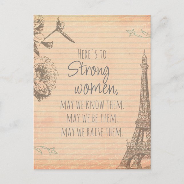 Strong Women Quote Paris Paper Eiffel Tower Postcard (Front)