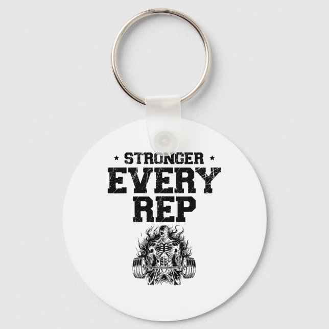 Stronger Every Rep Weightlifter Bodybuilding Bodyb Keychain (Front)