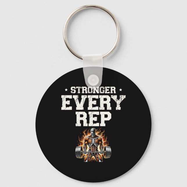 Stronger Every Rep Weightlifter Bodybuilding Bodyb Keychain (Front)