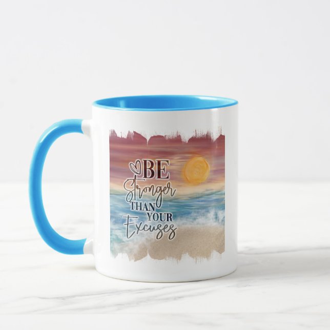 Stronger Than Excuses Beach Theme Colour Accent Mug (Left)