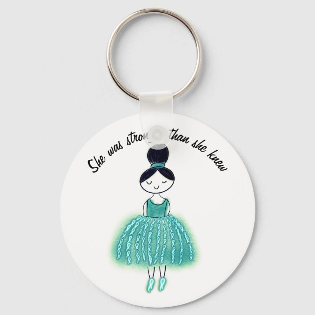 Stronger Than She Knew Customizable Ovarian Cancer Keychain (Front)