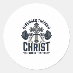 Stronger Through Christ Christian Gym T-Shirt Classic Round Sticker