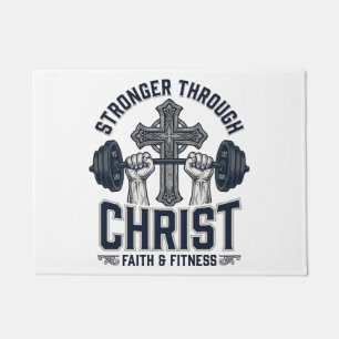 Stronger Through Christ Christian Gym T-Shirt Doormat