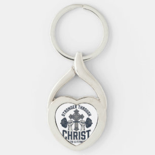 Stronger Through Christ Christian Gym T-Shirt Keychain