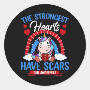 Strongest Hearts Have Scars Chd Awareness Cute Uni Classic Round Sticker