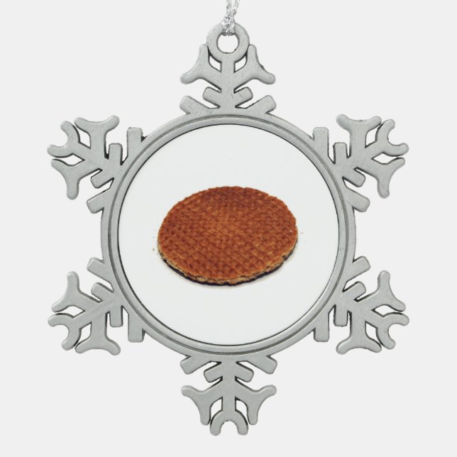 Stroopwafel Snowflake Pewter Christmas Ornament (Front)
