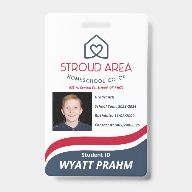 Stroud Area Homeschool Student ID Badge (Front)