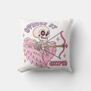Struck By Cupid Skeleton Throw Pillow
