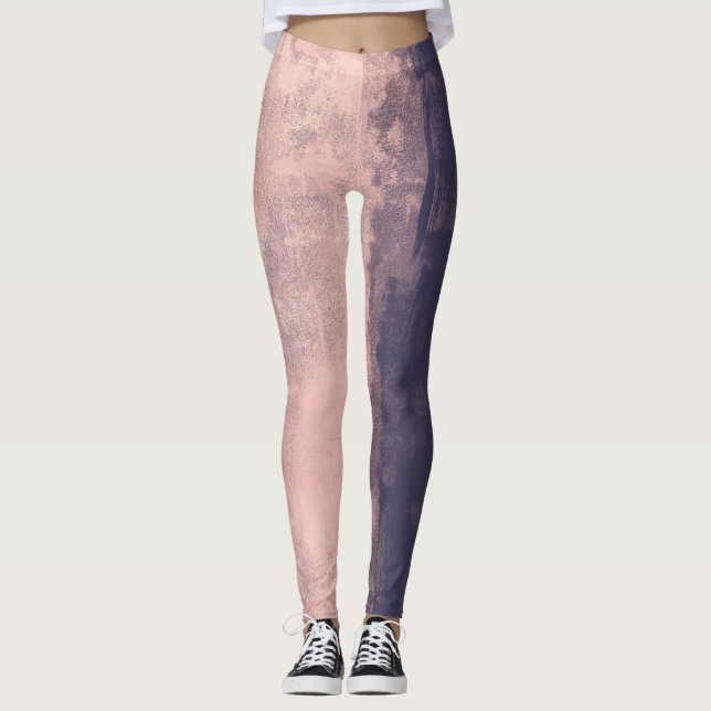 Structured Art Style Pink Navy Blue Leggings (Front)