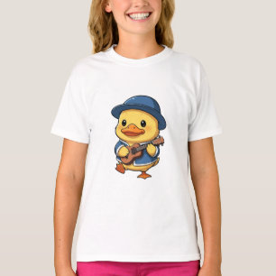 Strumming Musician Duckling Blue Hat Kids T-Shirt