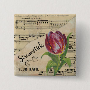 Strumstick Tulip Vintage Sheet Music Customized 2 Inch Square Button