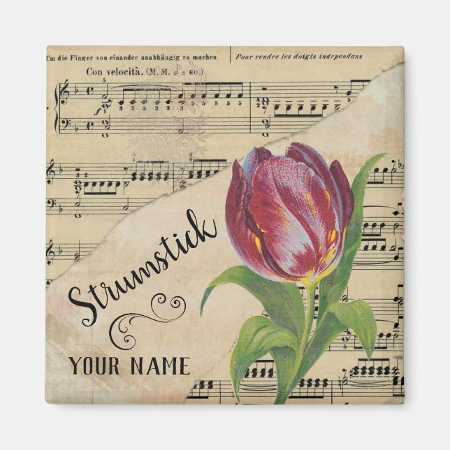 Strumstick Tulip Vintage Sheet Music Customized Magnet (Front)