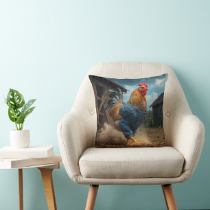 Strutting Rooster In a Dusty Farmyard Throw Pillow