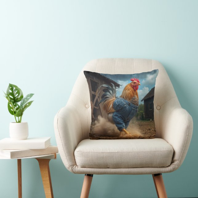 Strutting Rooster In a Dusty Farmyard Throw Pillow (Chair)