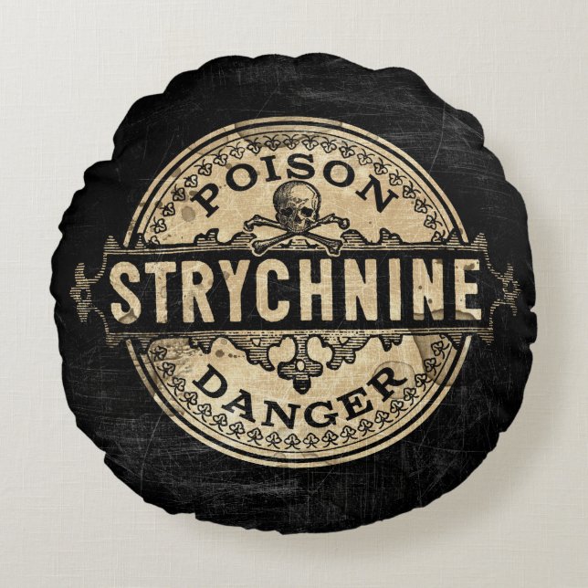 Strychnine Vintage Style Poison Label Round Pillow (Front)