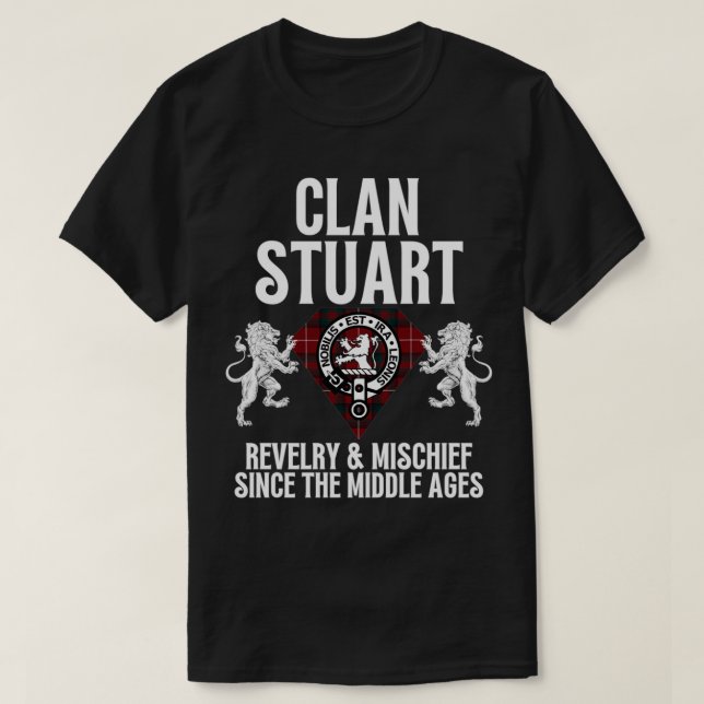 Stuart Clan Scottish Name Coat Of Arms Tartan T-Shirt (Design Front)