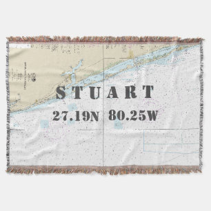 Stuart FL Hometown Latitude Longitude Nautical Throw Blanket
