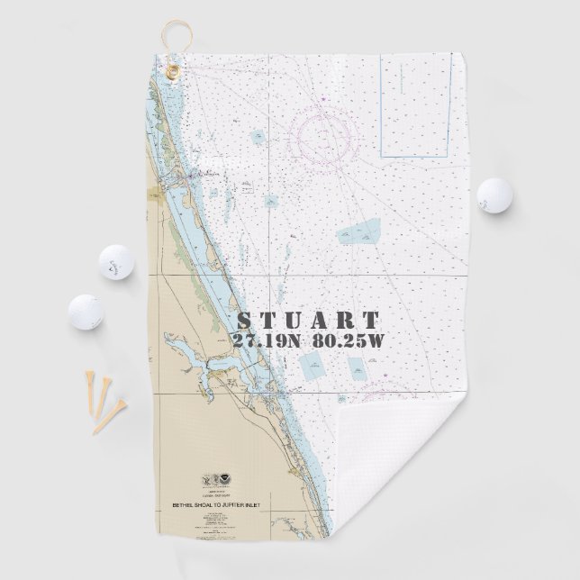 Stuart Florida Nautical Chart Latitude Longitude Golf Towel (InSitu)
