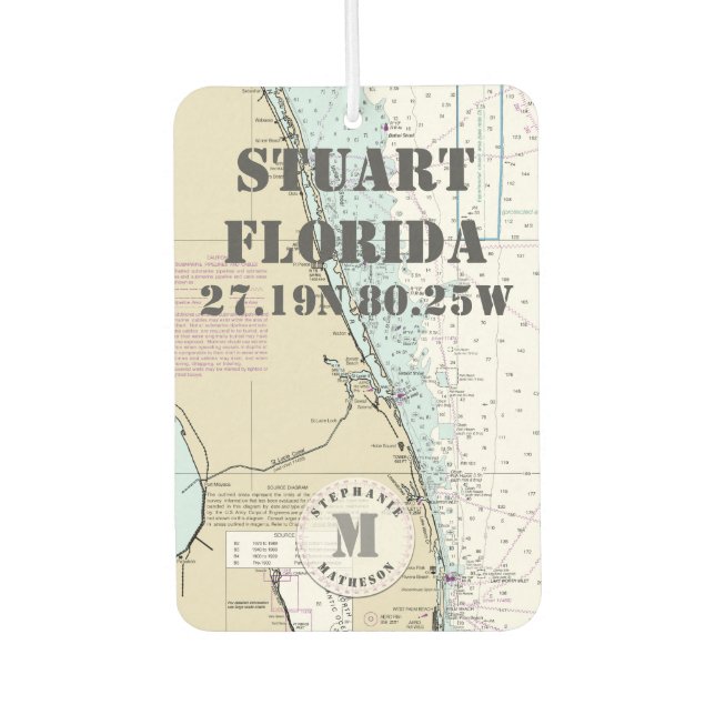 Stuart Martin Florida Nautical Chart Monogram Car Air Freshener (Front)