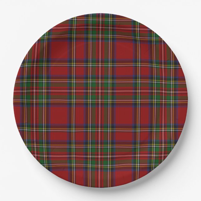 Stuart Plaid Tartan Christmas Paper Plate (Front)