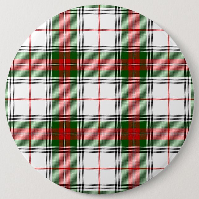 Stuart / Stewart tartan white red green plaid 6 Inch Round Button (Front)