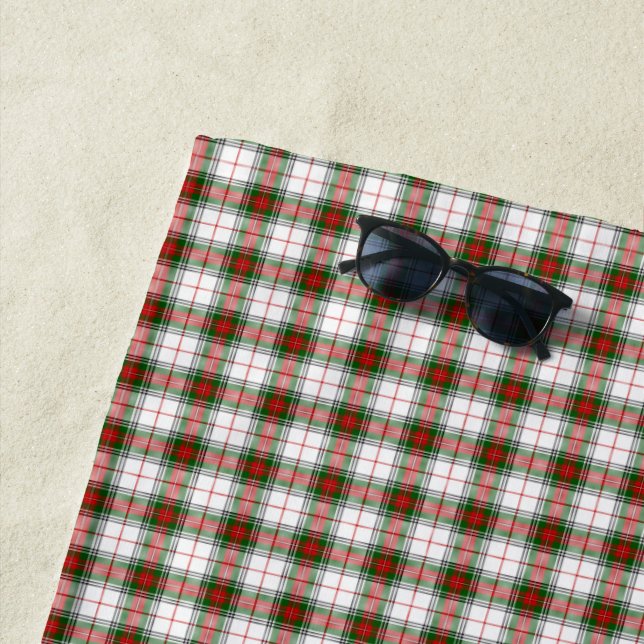 Stuart / Stewart tartan white red green plaid Beach Towel (In Situ)