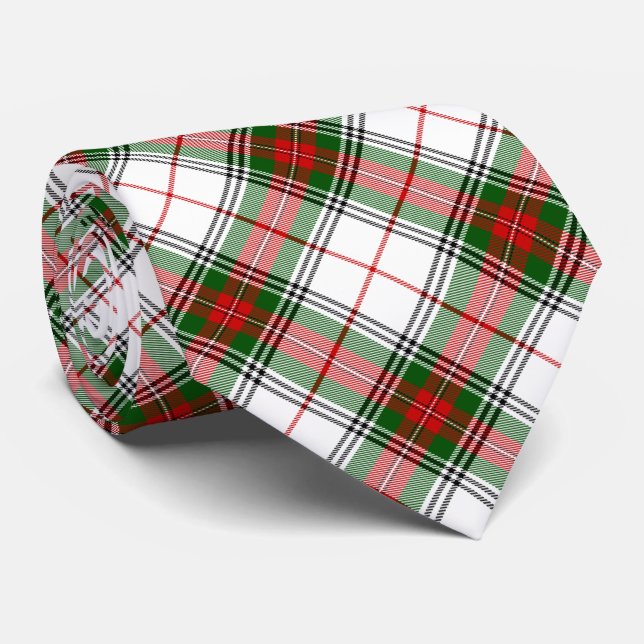 Stuart / Stewart tartan white red green plaid Tie (Rolled)